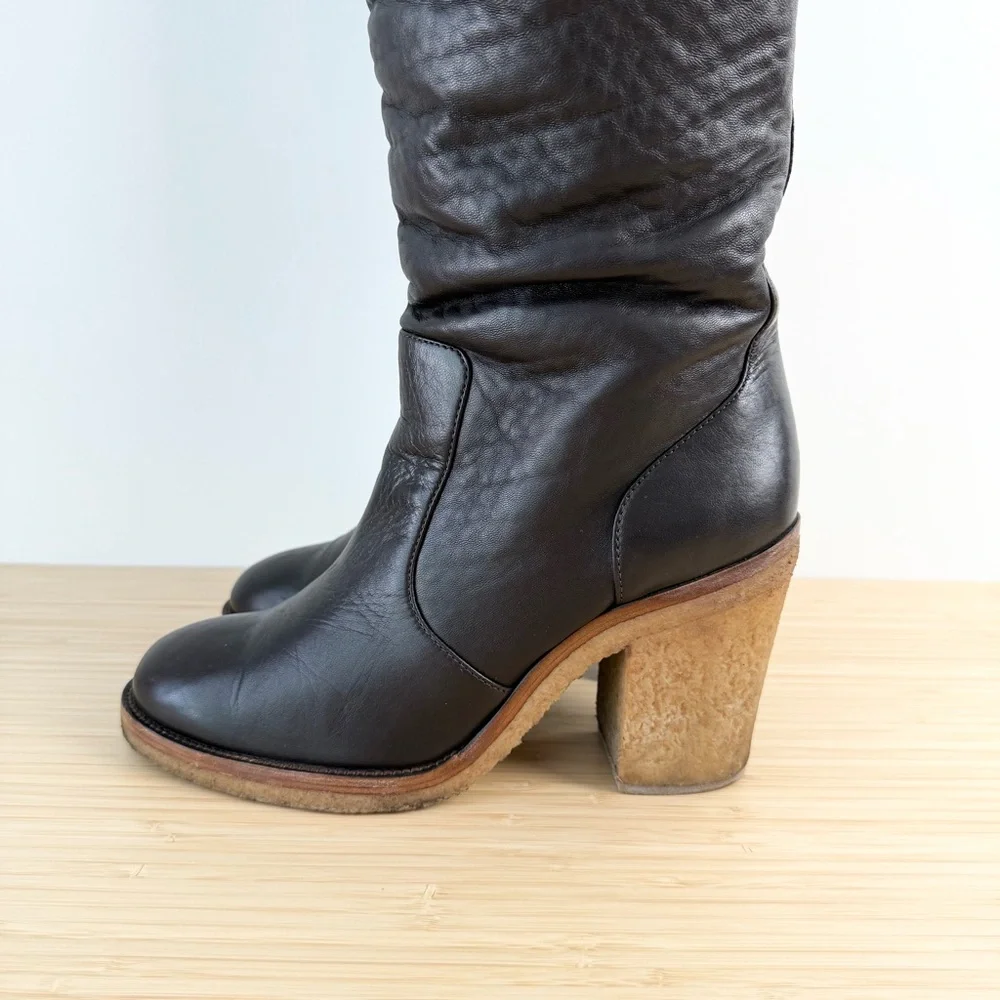 CHANEL Over The Knee Winter Boots Brown Sz 40